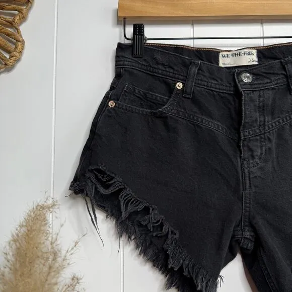 Free People denim shorts 26 hi-low boho festival black