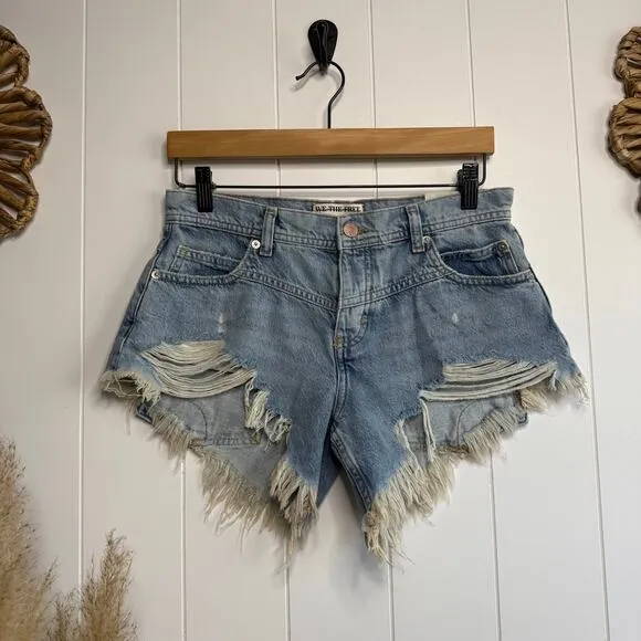 Free People denim shorts 26 hi-low boho festival black