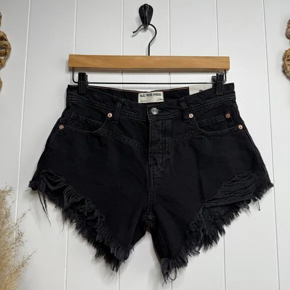 Free People denim shorts 26 hi-low boho festival black