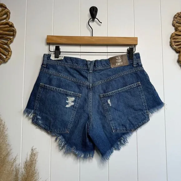 Free People denim shorts 27 hi-low boho festival black