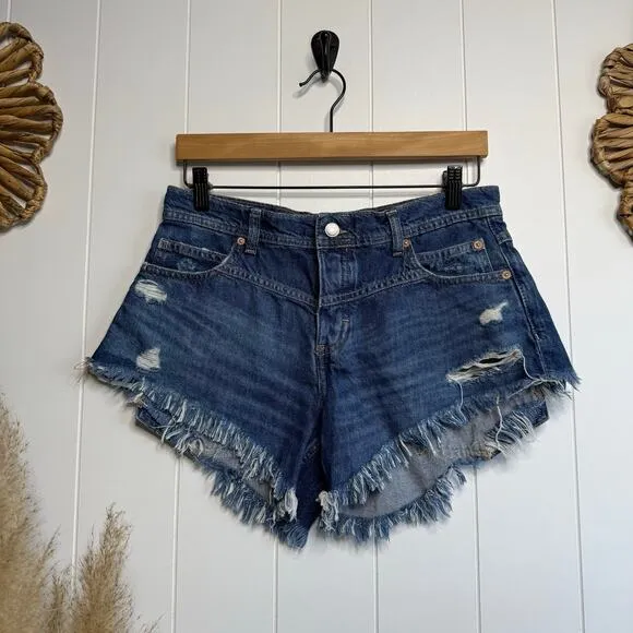 Free People denim shorts 27 hi-low boho festival black