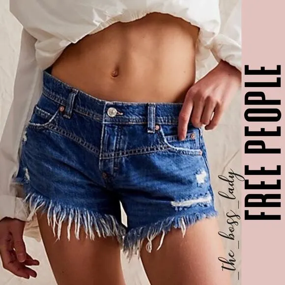 Free People denim shorts 27 hi-low boho festival black