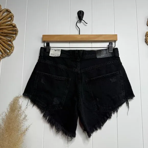 Free People denim shorts 30 hi-low boho festival black