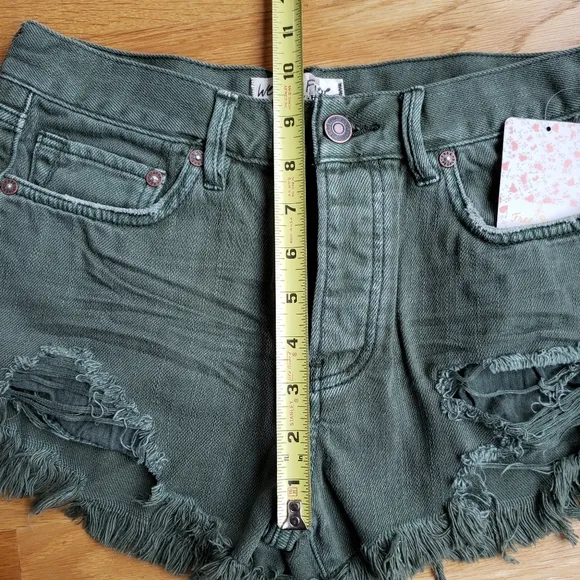 Free People Distressed Grunge Green Shorts
