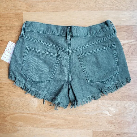 Free People Distressed Grunge Green Shorts