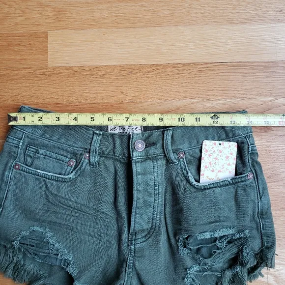 Free People Distressed Grunge Green Shorts