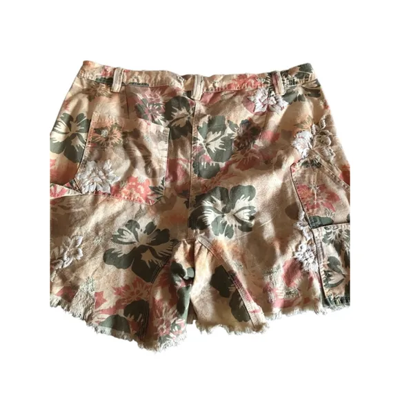 Free People Embroidered Linen Blend Button-Up Shorts Size L