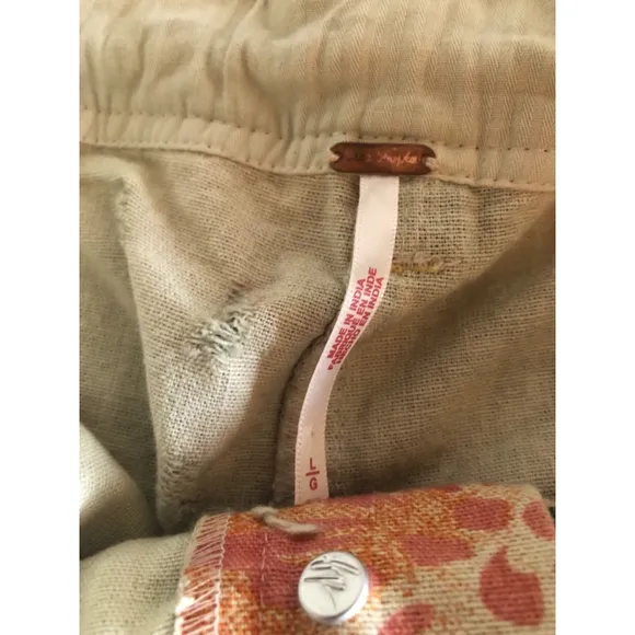 Free People Embroidered Linen Blend Button-Up Shorts Size L