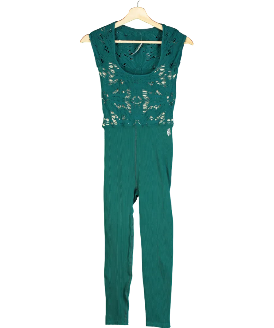 Free People Green Happiness Runs Floral One Piece Jumpsuit UK M