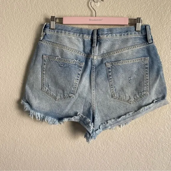 Free People Light Wash Distressed Denim Shorts