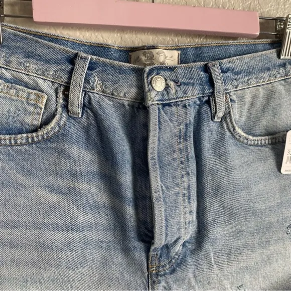 Free People Light Wash Distressed Denim Shorts