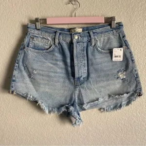 Free People Light Wash Distressed Denim Shorts