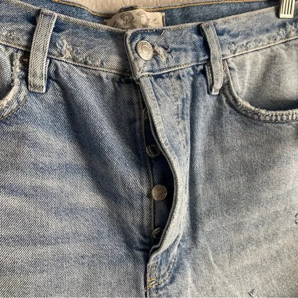 Free People Light Wash Distressed Denim Shorts