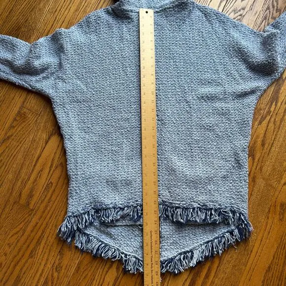 Free People Love Me Tender Cardigan Sweater Hooded Knit Fringe Blue Small
