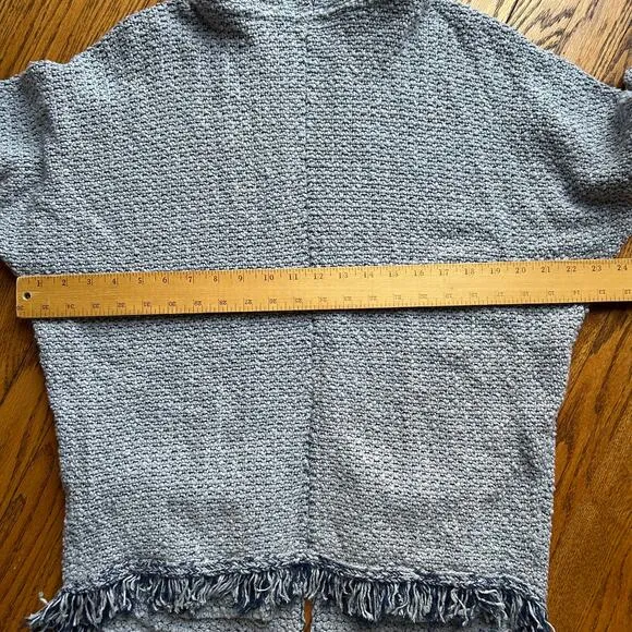 Free People Love Me Tender Cardigan Sweater Hooded Knit Fringe Blue Small