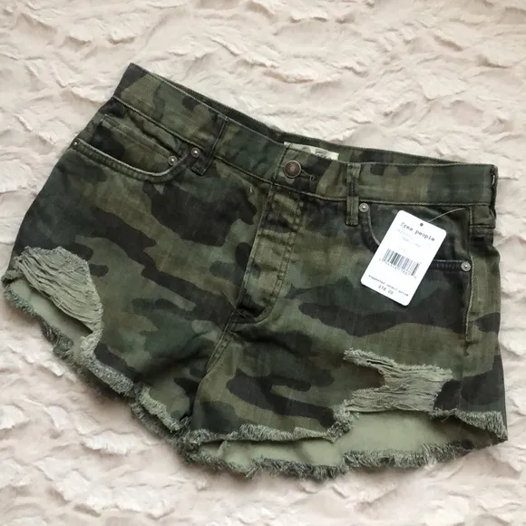 Free People Loving Good Vibrations Camo Shorts