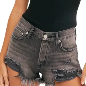 Free People Loving Good Vibrations Denim Fray Hem Shorts, Sulphor BLack