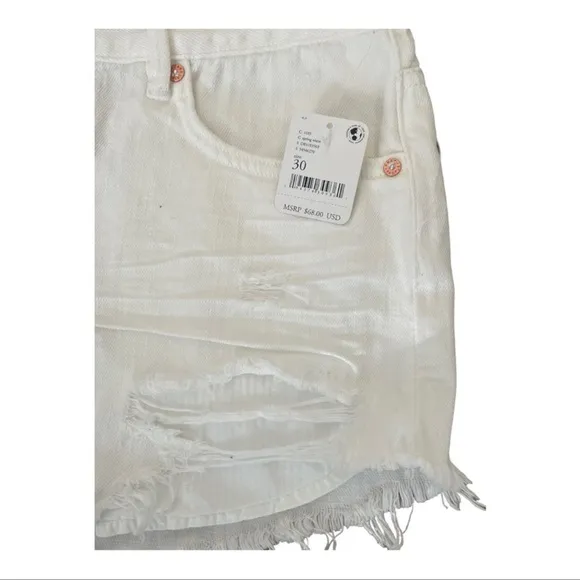 Free People Loving Good Vibrations White Distressed Denim Cutoff Shorts NWT