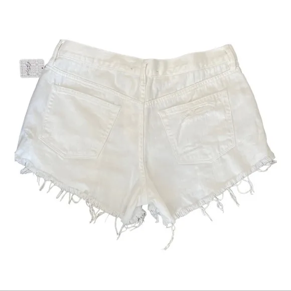 Free People Loving Good Vibrations White Distressed Denim Cutoff Shorts NWT