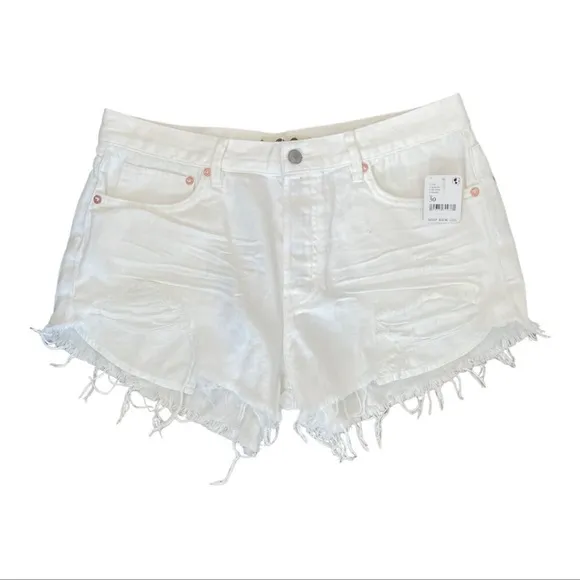 Free People Loving Good Vibrations White Distressed Denim Cutoff Shorts NWT