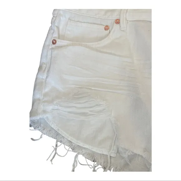 Free People Loving Good Vibrations White Distressed Denim Cutoff Shorts NWT