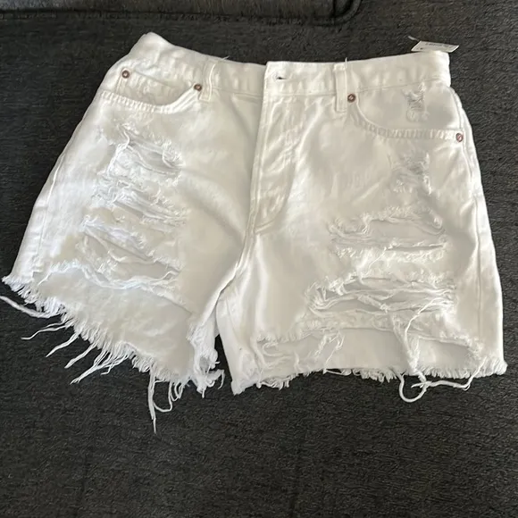 FREE People Maggie Mid-Rise White Distressed Shorts