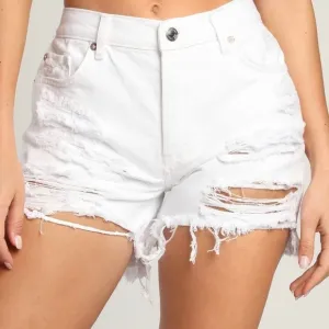 FREE People Maggie Mid-Rise White Distressed Shorts