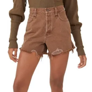Free People Makai Cut Off Shorts in Washed Chocolate