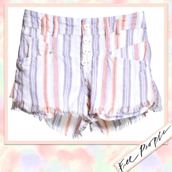 Free People Morning Rain Striped Shorts in Nude