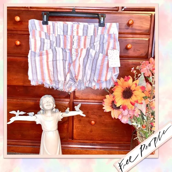 Free People Morning Rain Striped Shorts in Nude