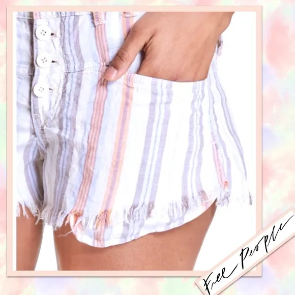 Free People Morning Rain Striped Shorts in Nude