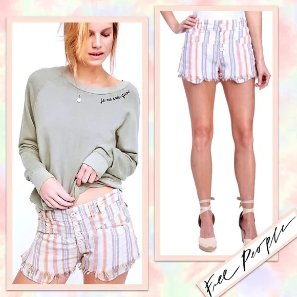 Free People Morning Rain Striped Shorts in Nude