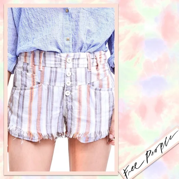 Free People Morning Rain Striped Shorts in Nude