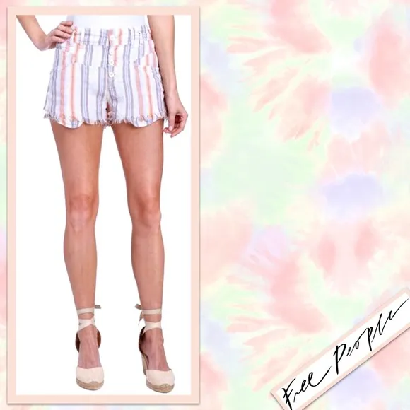 Free People Morning Rain Striped Shorts in Nude