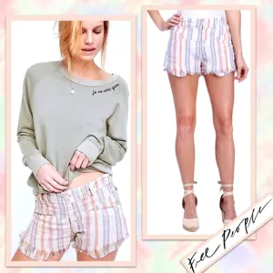 Free People Morning Rain Striped Shorts in Nude