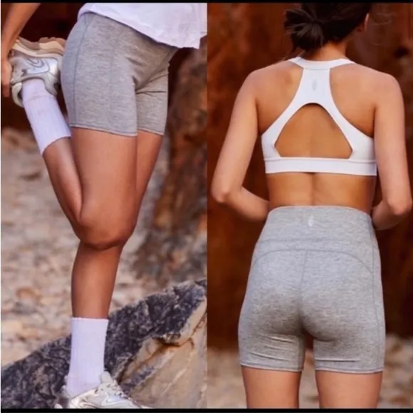 Free People Movement Hang Time Biker Shorts XS Bundle Gray Pink Workout Summer