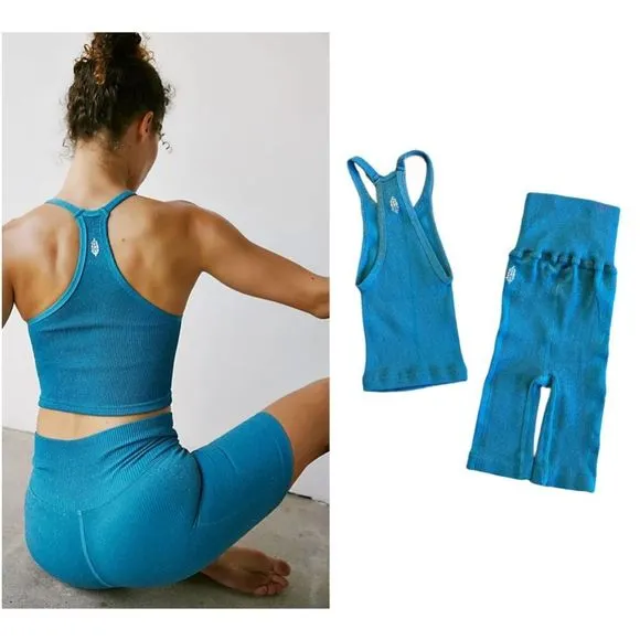Free People Movement Happiness Runs Lurex Crop Tank and Lurex Bike Shorts