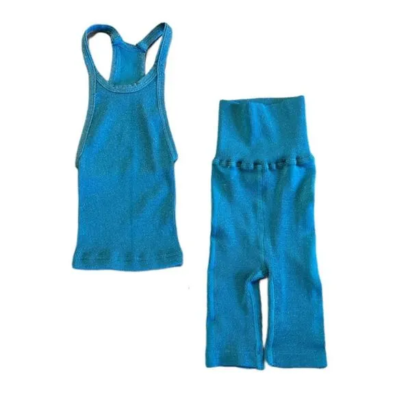 Free People Movement Happiness Runs Lurex Crop Tank and Lurex Bike Shorts