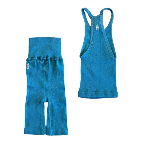 Free People Movement Happiness Runs Lurex Crop Tank and Lurex Bike Shorts