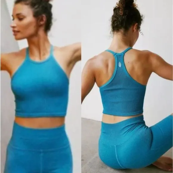 Free People Movement Happiness Runs Lurex Crop Tank and Lurex Bike Shorts