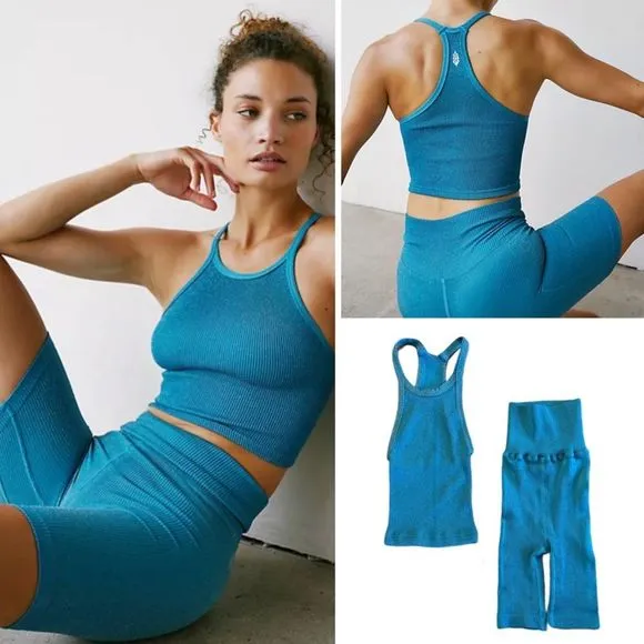 Free People Movement Happiness Runs Lurex Crop Tank and Lurex Bike Shorts