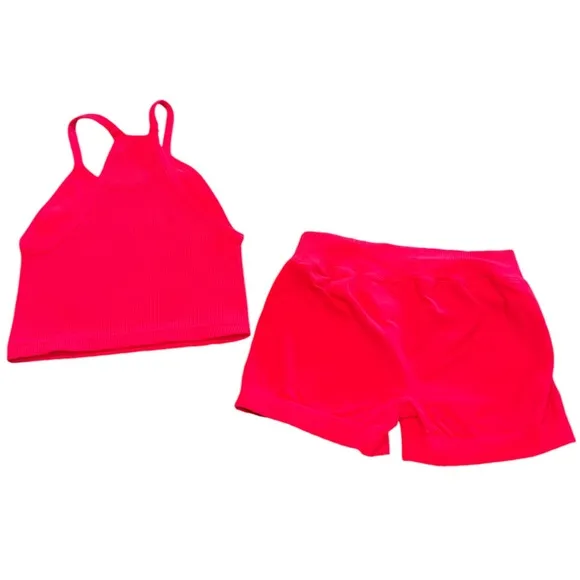 Free People Movement Tank Top &amp; Short 2pc Set XS/S Beautiful Hot Pink Color New
