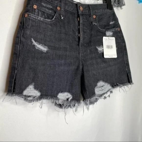 Free People NWT Makai Distressed Cut-Off Shorts in Black