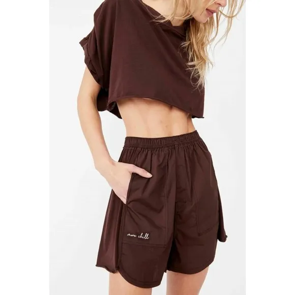 Free People NWT Perfect Pima Boxer Set 2 Piece Top and Shorts Cocoa Bean L New