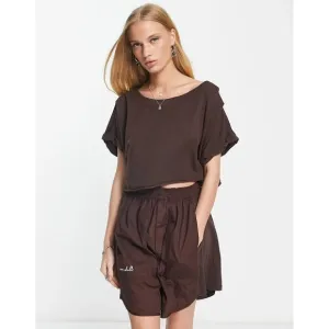 Free People NWT Perfect Pima Boxer Set 2 Piece Top and Shorts Cocoa Bean L New