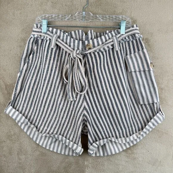 Free People One Shorts Womens L Harriet Striped Baggy Pull On Pockets Boho Beige