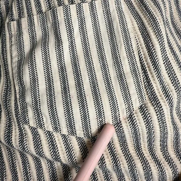 Free People One Shorts Womens L Harriet Striped Baggy Pull On Pockets Boho Beige