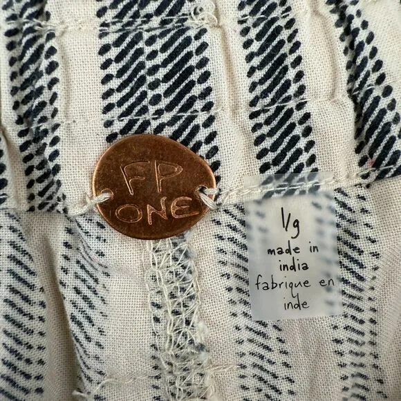 Free People One Shorts Womens L Harriet Striped Baggy Pull On Pockets Boho Beige