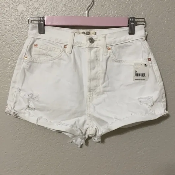 Free People Optic White Distressed Shorts