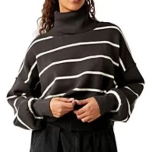 Free People Paulie Turtleneck Sweater - Large, Smoked Pearl Combo - NWT